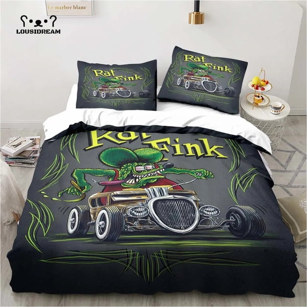 Fashion Rat Fink Bedding Set,Duvet Cover Comforter Bed Set Quilt Cover Pillowcase, Boys Girls Adult Bed Sheets