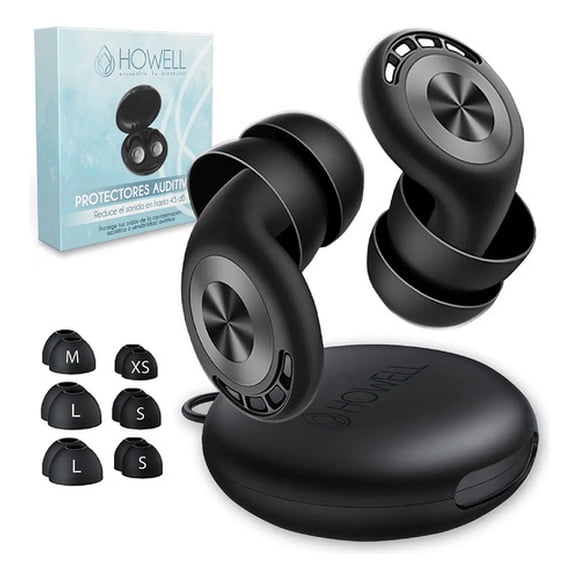 Protectores Auditivos Tapones Anti Ruido 45db Howell Reduce El Sonido Para Musicos Dormir Reutilizables Negro