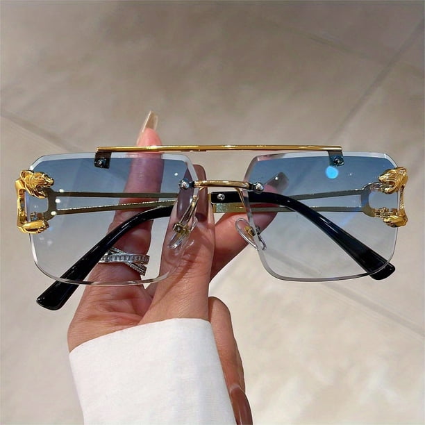 Stylish Rimless Sunglasses for Women & Men - UV400 Protection, Animal Decor & Gradient Lens - Perfect for Beach Parties!