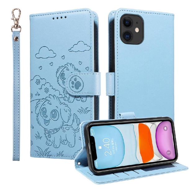 Funda Billetera FOXDOCK Compatible con iPhone 12 Mini , Diseño Perrito Tierno, Ranuras para Tarjetas y Soporte Plegable