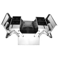 Ioensy - Caja De Herramientas Gran Espacio 3 Compartimentos Bandeja Doble Capa Cerrable Para Garaje Plata