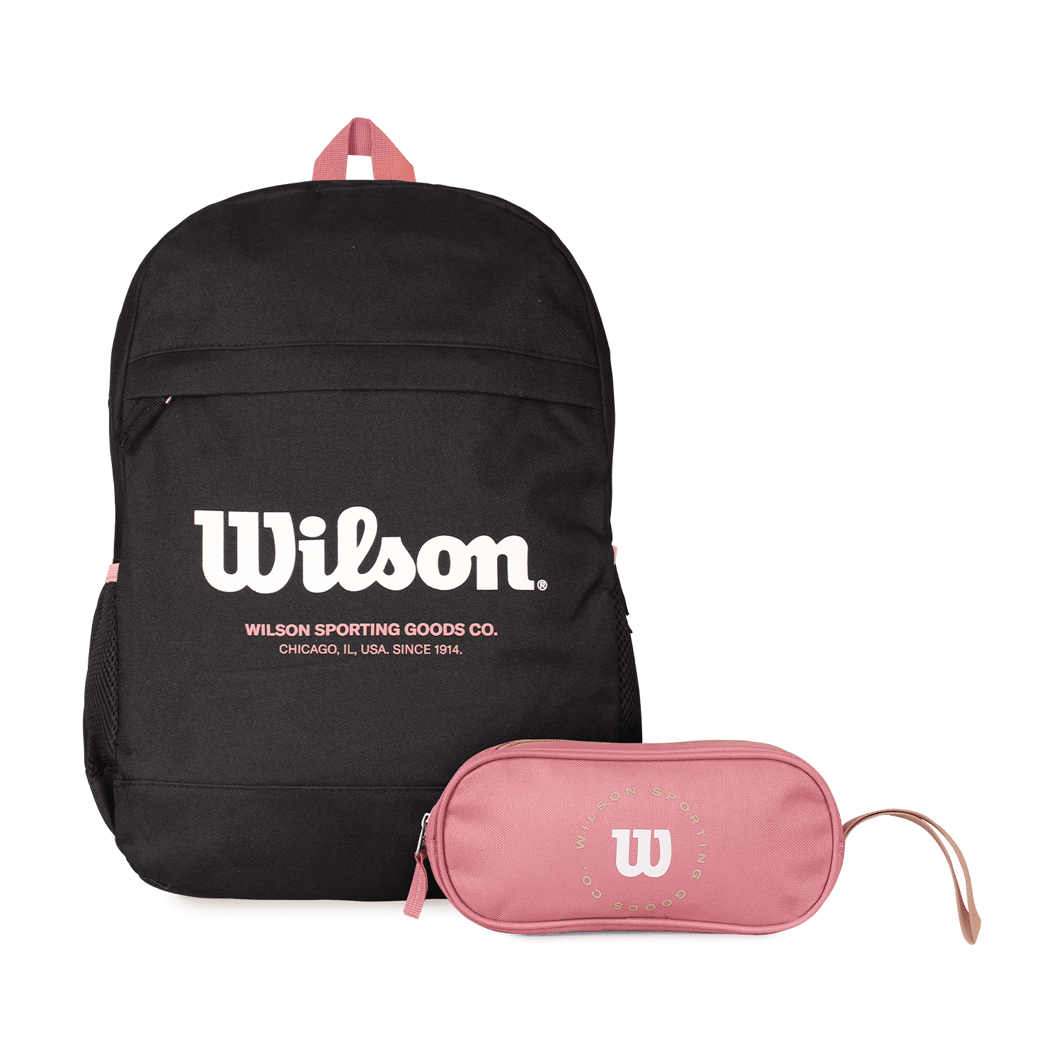 Pack Wilson Mochila Atom Negra + Estuche Charlotte Rosado