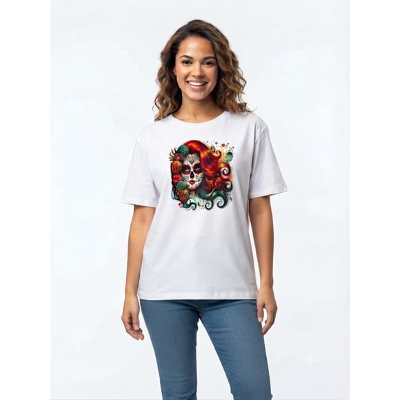 Polera algodón estampada Catrina Mexicana
