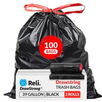 Bolsas De Basura Reli. 39 Galones Con Cordón, 100 Unidades, Negras