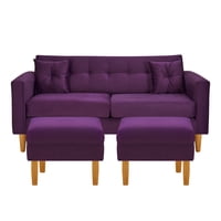 Bodevir - Sofa New Retro 3C + 2 Pouf Felpa 04 Morado