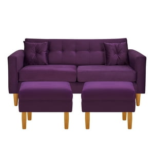 Bodevir - Sofa New Retro 3C + 2 Pouf Felpa 04 Morado