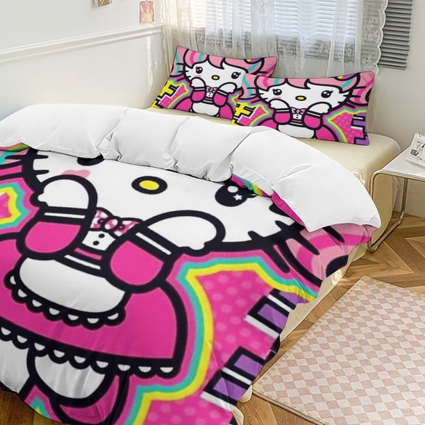Hello Kitty 3-Piece Twin Bed Set - Includes 1 Single Comforter And 2 Pillowcases Bedding - Fade Resistant Microfiber - Hello Kitty