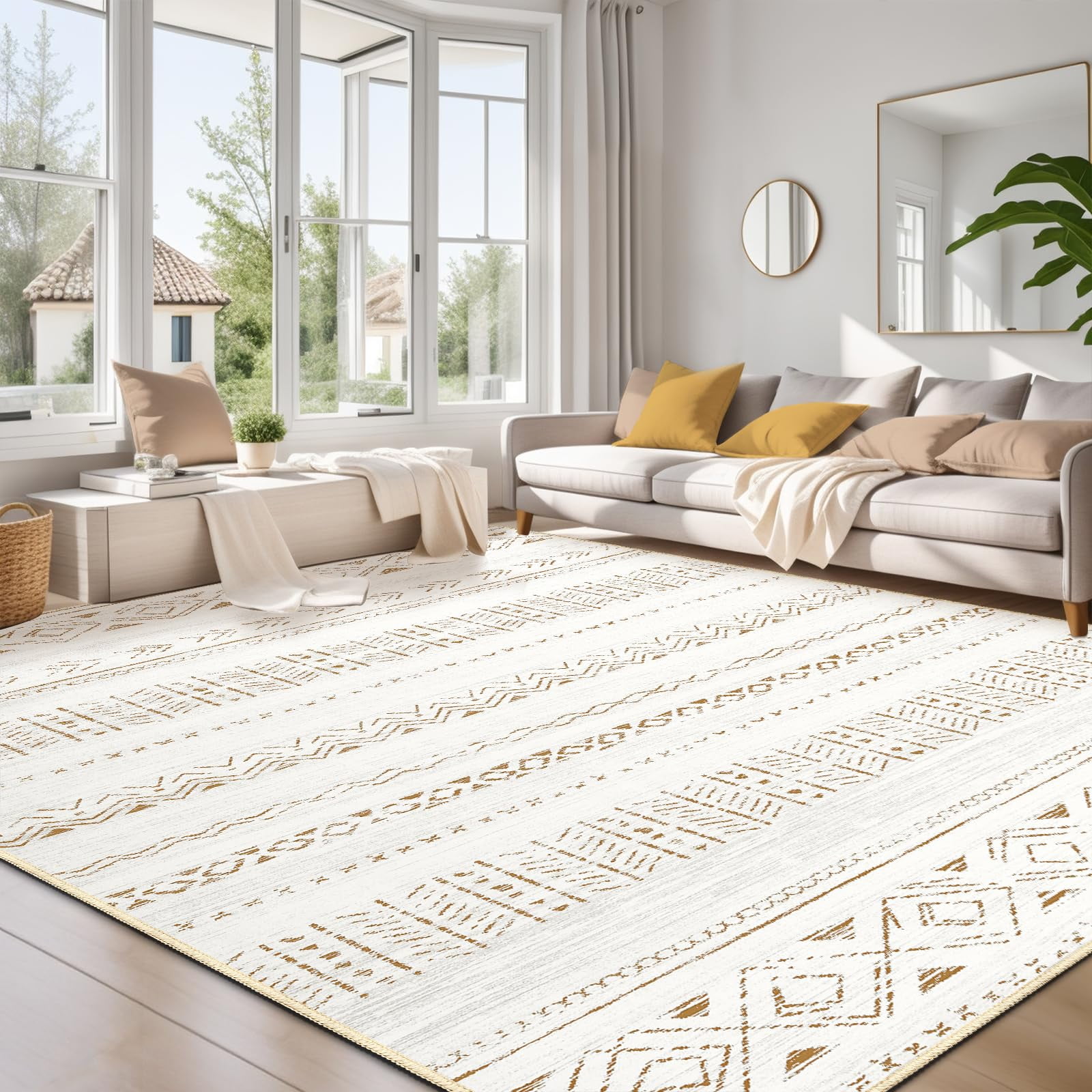 Alfombra Cotiled Para Sala De Estar Grande, 240 X 300 Cm, Color Marrón Y Crema