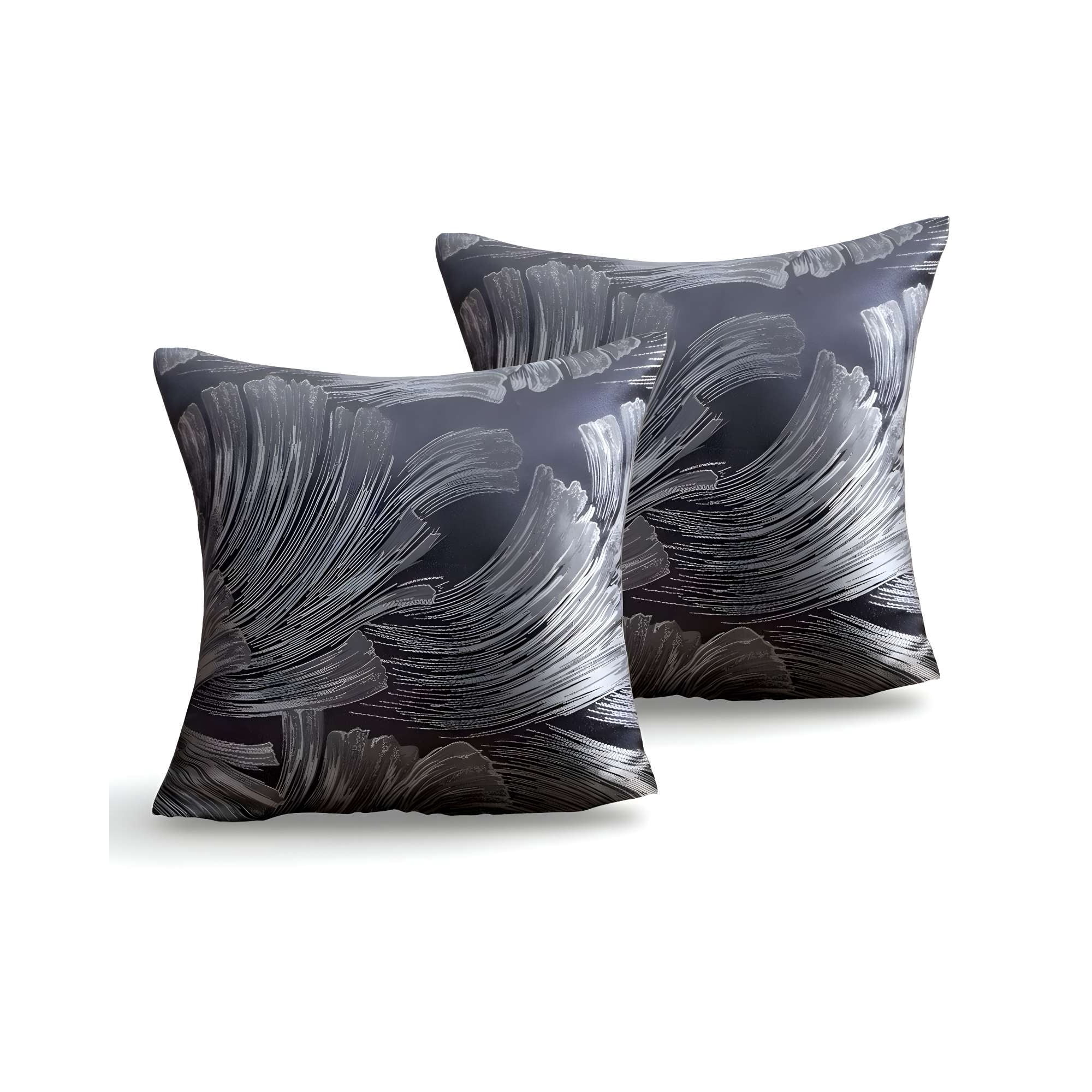 Genérico - Set De 2 Fundas De Cojines Satin Diseño Hojas 45cm X 45 Cm Gris