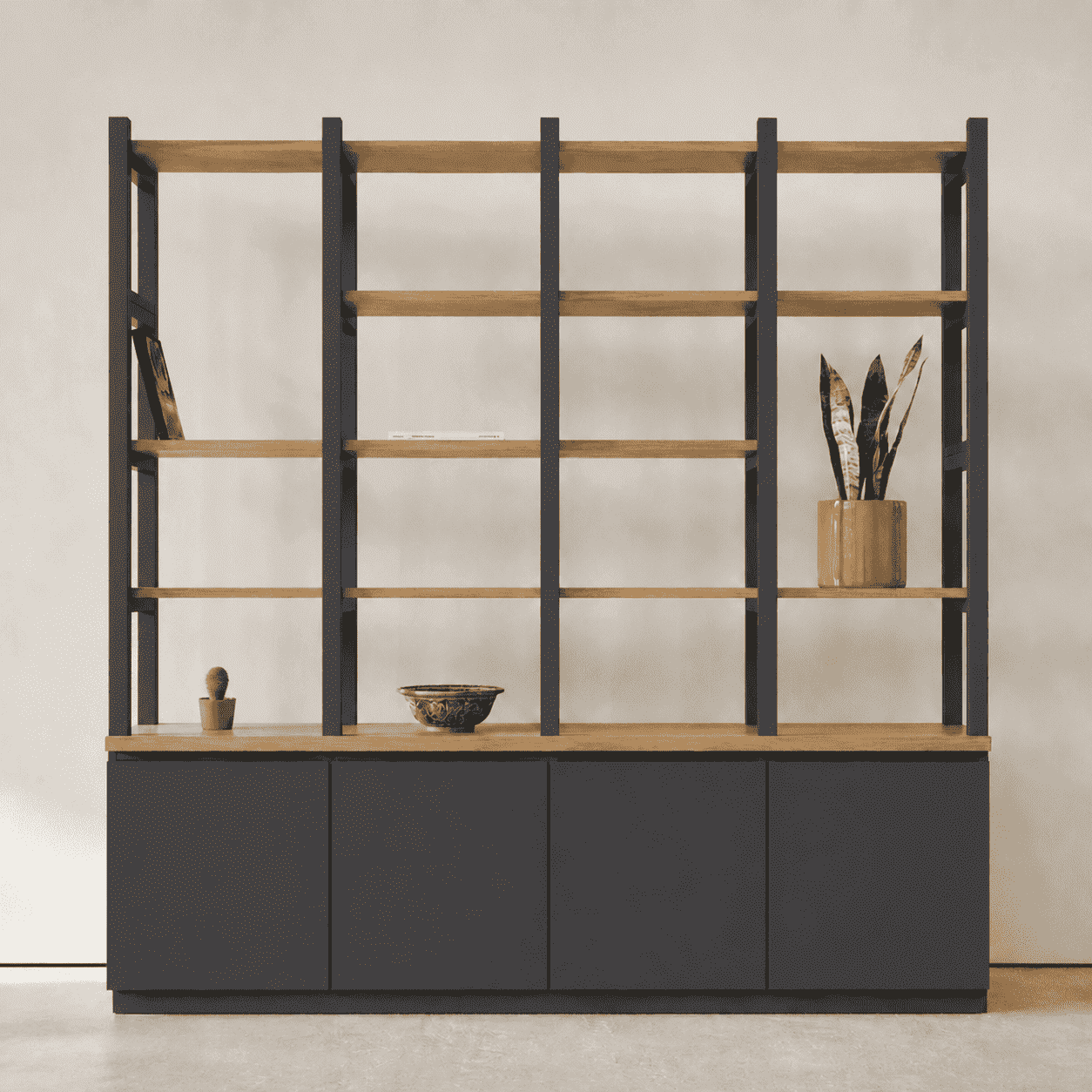 Arca Muebles - Biblioteca "arrayán" Estantería Abierta De Madera Con Postes - Gris Grafito - 180x35x200 Cm