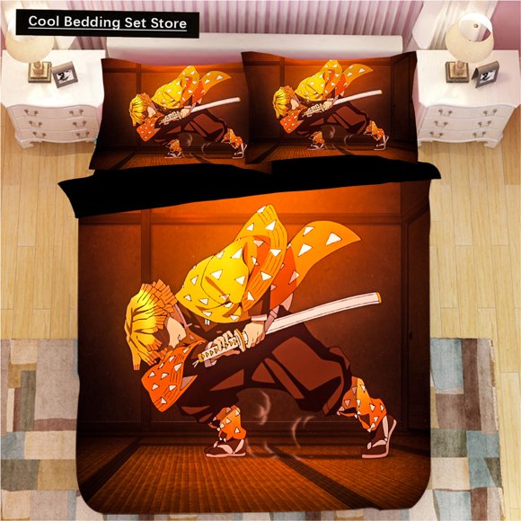 Demon Slayer Bedding Sets Cartoon Comforter Bed Linen Boys Kids Double Size Soft Bedclothes Home Decor Anime Duvet Covers Bed Sheets
