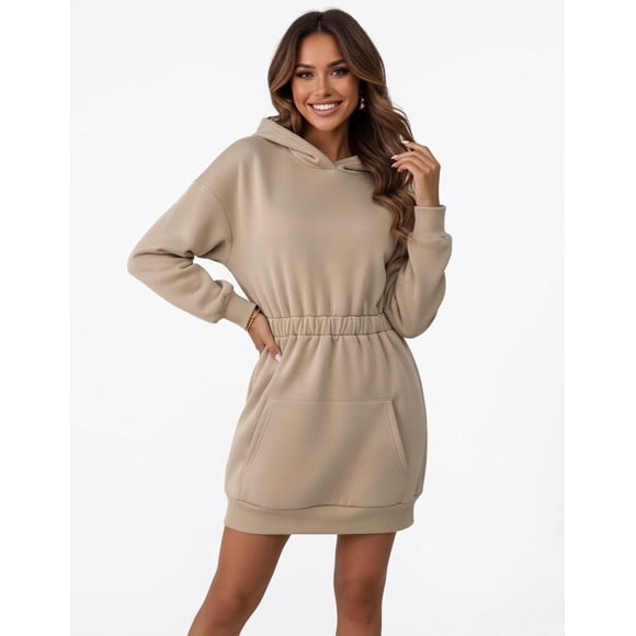Vestido de Invierno Beige con bolsillo y capucha