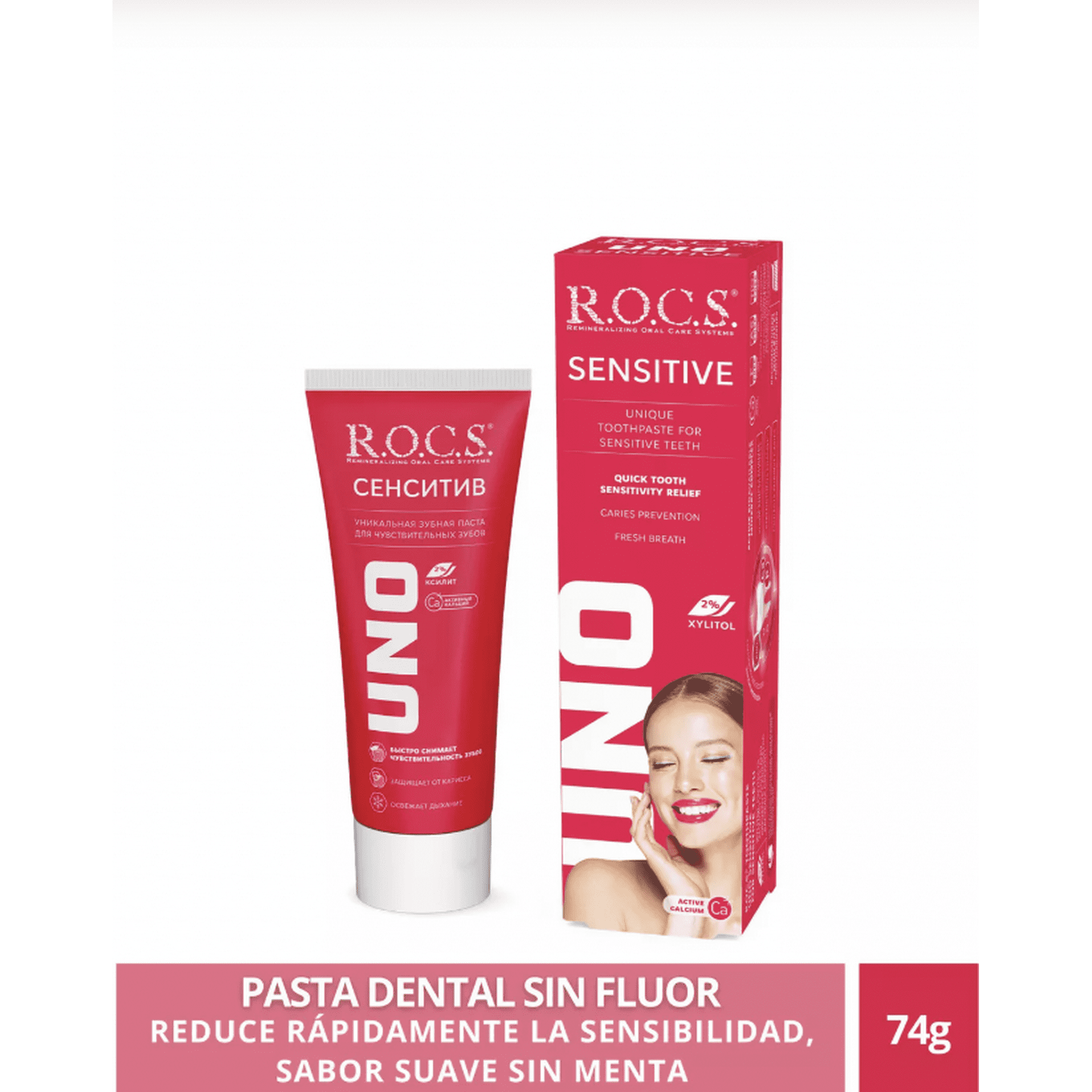 Pasta Dental Sin Menta Rocs Uno Sensitive 74g Sin Fluor