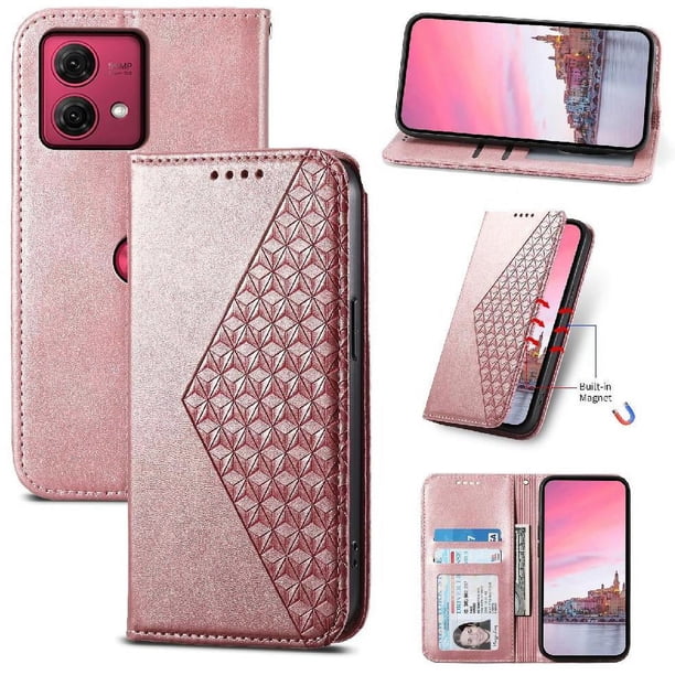 Funda Flip FOXDOCK para Motorola Moto G84 , Estilo Billetera con Diseño Rombo, Correa de Mano y Soporte, Uso Diario
