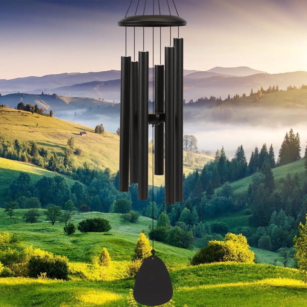 Campanillas De Viento Para Decoración Exterior Tamaño Grande Tono Profundo 32 Cm Color Negro