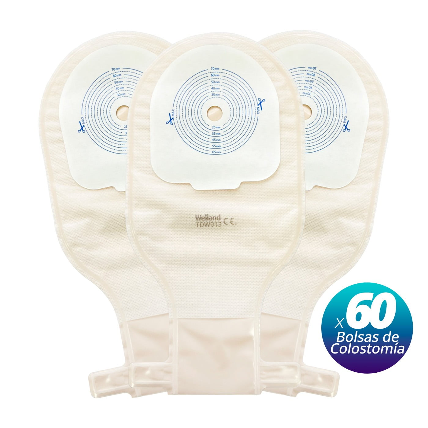 Topmedic - Bolsas De Colostomia Placa Recortable Con Filtro Olor Y Gases X60