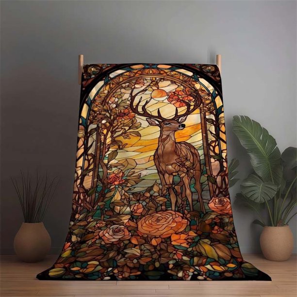 Stained Glass Deer Illustration Themed Bedding Set Duvet Cover and Pillowcase Set