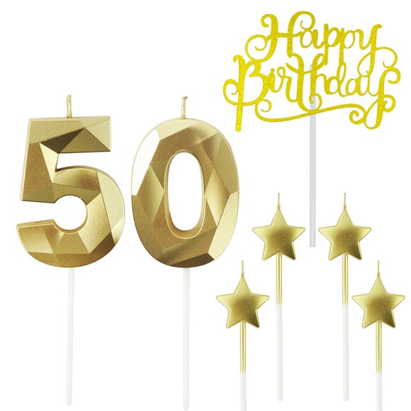 Velas NIJGNSUG 50 Oro con Diseño de Diamante y Estrella para Cumpleaños
