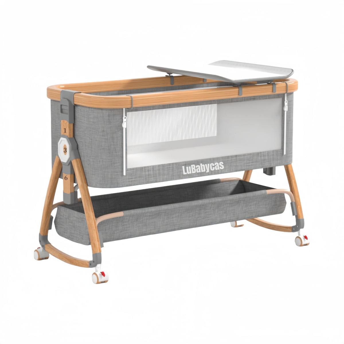 Cuna Colecho Mecedora Mudador 3 En 1 Lubabycas Gris