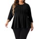thumbnail image 1 of Agnes Orinda Conjuntos de Halloween Blusas Tallas Grandes para Mujeres Escuela Universidad Elegante Cuello Redondo Color Sólido Ropa de Trabajo Manga 3/4 Blusa Peplum 2X Negro, 1 of 6