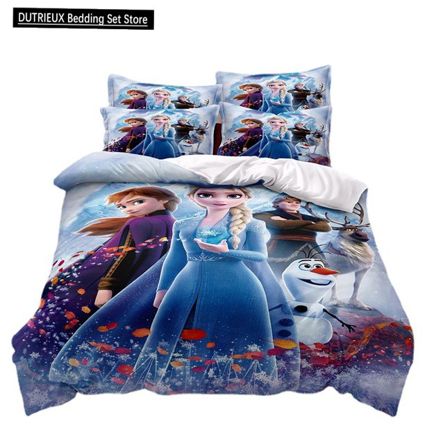 Cartoon Bedding Set Frozen Princess Elsa Pillowcase Duvet Cover Children Bed Three Piece Set Adult Single Twin Full Size Bed Sheets