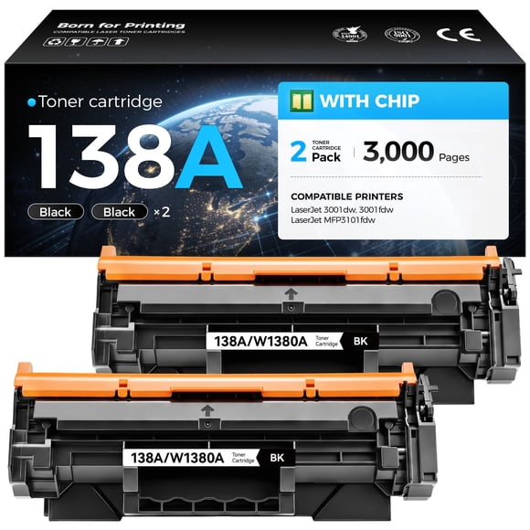 Cartucho de tóner PAPERVIBE 138A (2 unidades) con chip para HP 3001