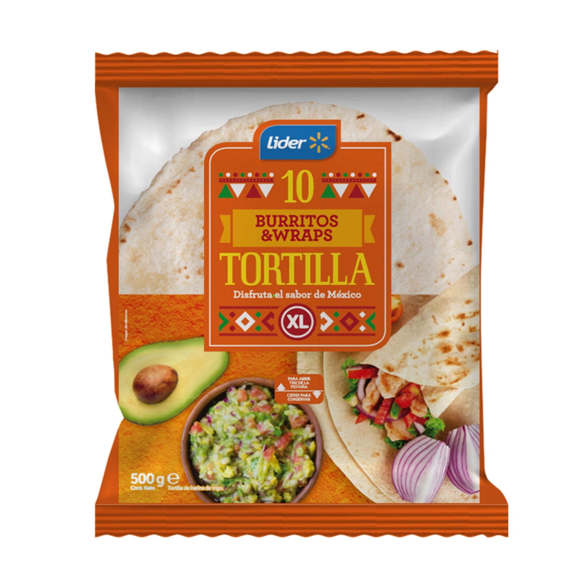 Tortillas Burritos Y Wraps Xl, 10 Un 500 g Lider