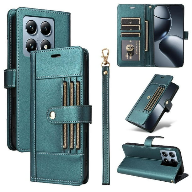 FOXDOCK Funda tipo Cartera para Xiaomi 14T Pro – Cubierta de Cuero PU con Múltiples Ranuras, Bolsillo para Efectivo y Correa de Muñeca