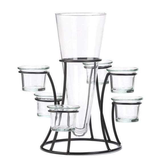 Set de portavelas Koehlerhomedecor de metal negro con jarrón de vidrio