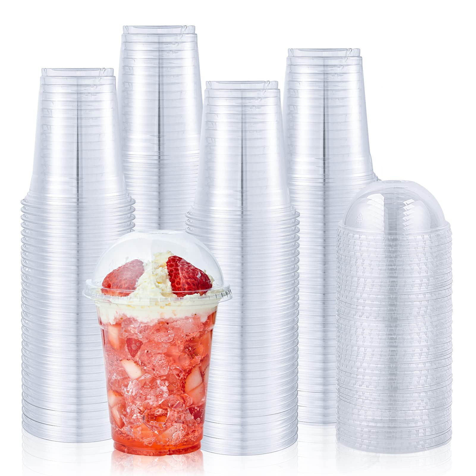 Vasos De Plástico Lilymicky De 12 Onzas Con Tapas En Forma De Cúpula Para Café Helado, 100 Juegos
