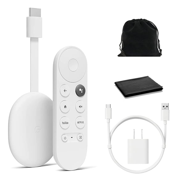 Google Chromecast con Google TV - Entretenimiento en streaming con búsqueda por voz - Mira películas, series y TV en vivo en streaming 4K HDR - Incluye funda y paño de limpieza - Snow