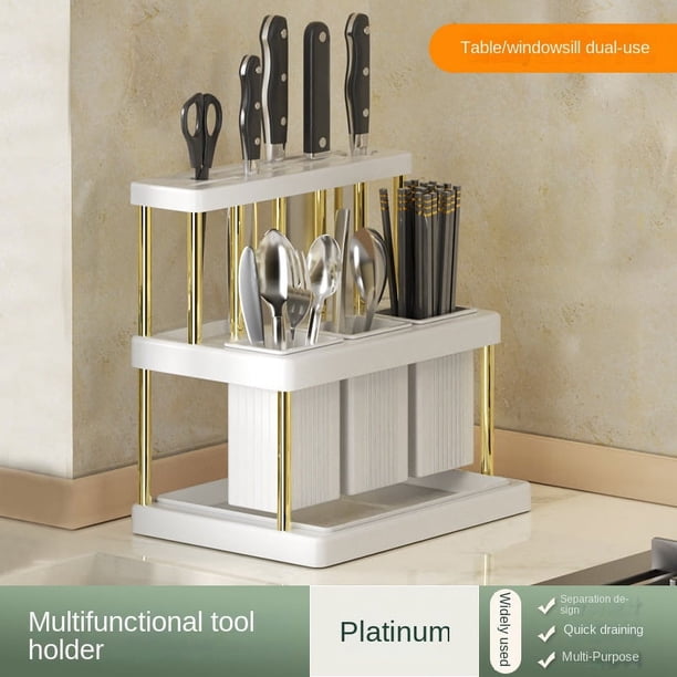 1pc Kitchen Countertop Knife And Chopsticks Cage, Multifunctional Chopsticks, Knives, Spoons, Storage Racks, Light Luxury Plastic Kitchenware, Drainage Shelves, Home Kitchen Supplies
