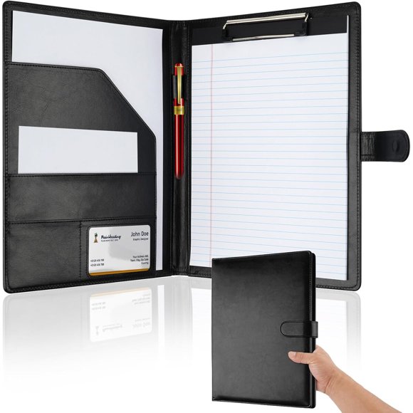 Portafolio profesional con sujetapapeles de cuero sintético