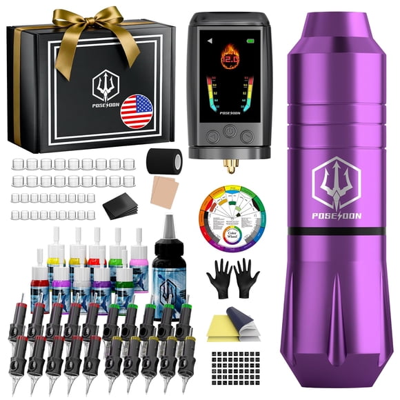 Kit de pistola de tatuaje inalámbrica POSEIDON para principiantes con 2300 mAh
