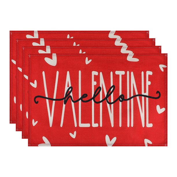 Juego de 6 Manteles Individuales de Corazones de Amor, Felices Placemats de Mesa de Comedor del Día de San Valentín, Decoración de Vacaciones de Aniversario de Boda San Valentín 17.7*11.8 pulgadas