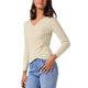 thumbnail image 4 of INSPIRE CHIC Suéteres de Punto con Cuello en V para Mujer, Botones Fruncidos 2025, Manga Larga, Cruzado, Ajuste Ceñido, Talla XS, Beige, 4 of 6