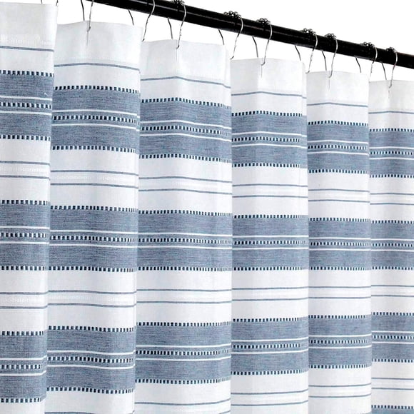 Cortina de ducha Serafina Home 183 cm azul y blanco a rayas