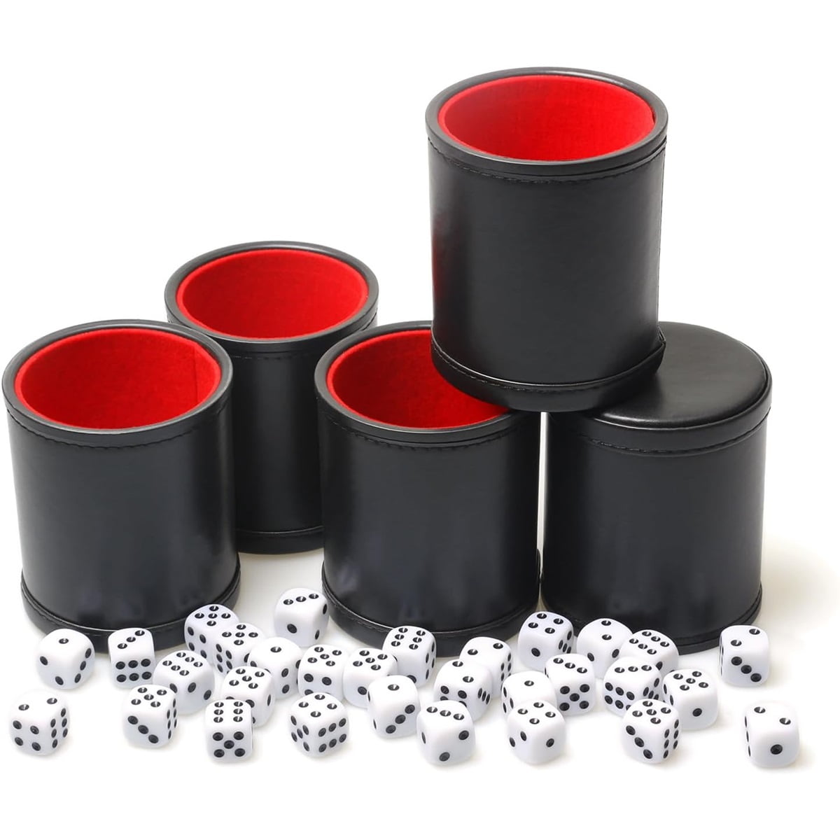Xusx111 - Conjunto De Copa De Dados De Cuero Pu De 5 Paquetes Con 6 Puntos De Dados De Fieltro Forrado Tranquilo Shaker Para Juegos De Dados De Familia De Fiesta De Bar, Rojo/negro