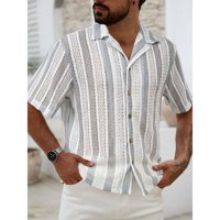 Likeshop - Camisa De Punto Hombre Manga Corta Tejida Hilo Moda Tendencia 0284