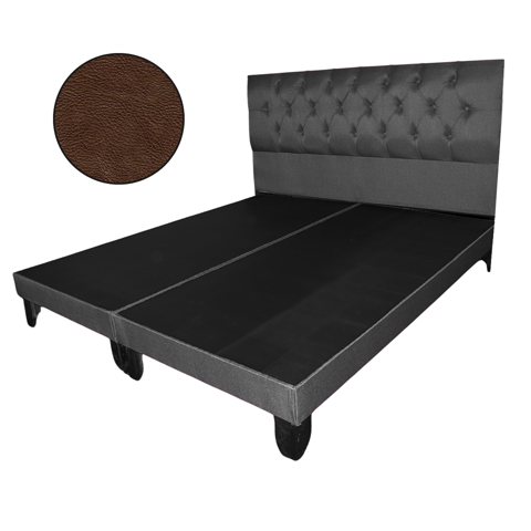 Mueblart - Base De Cama Con Respaldo A Piso Super King Café Eco Cuero