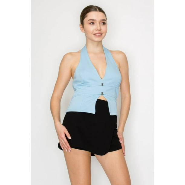 Top Con Espalda Abierta Y Hebilla Con Cuello Halter