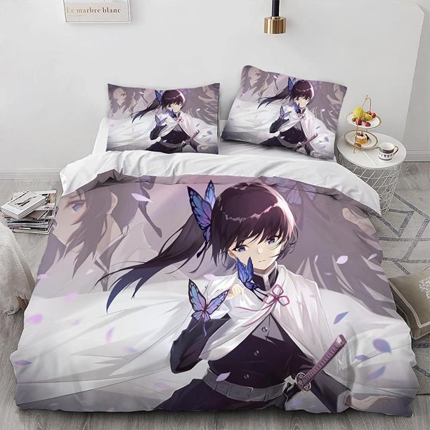 Butterfly-Shino-bu Poster Duv-et Cover 3 Piece B-ed SetRoo-m Atmo-sphere Decoratio-n Anime- perip-herals
