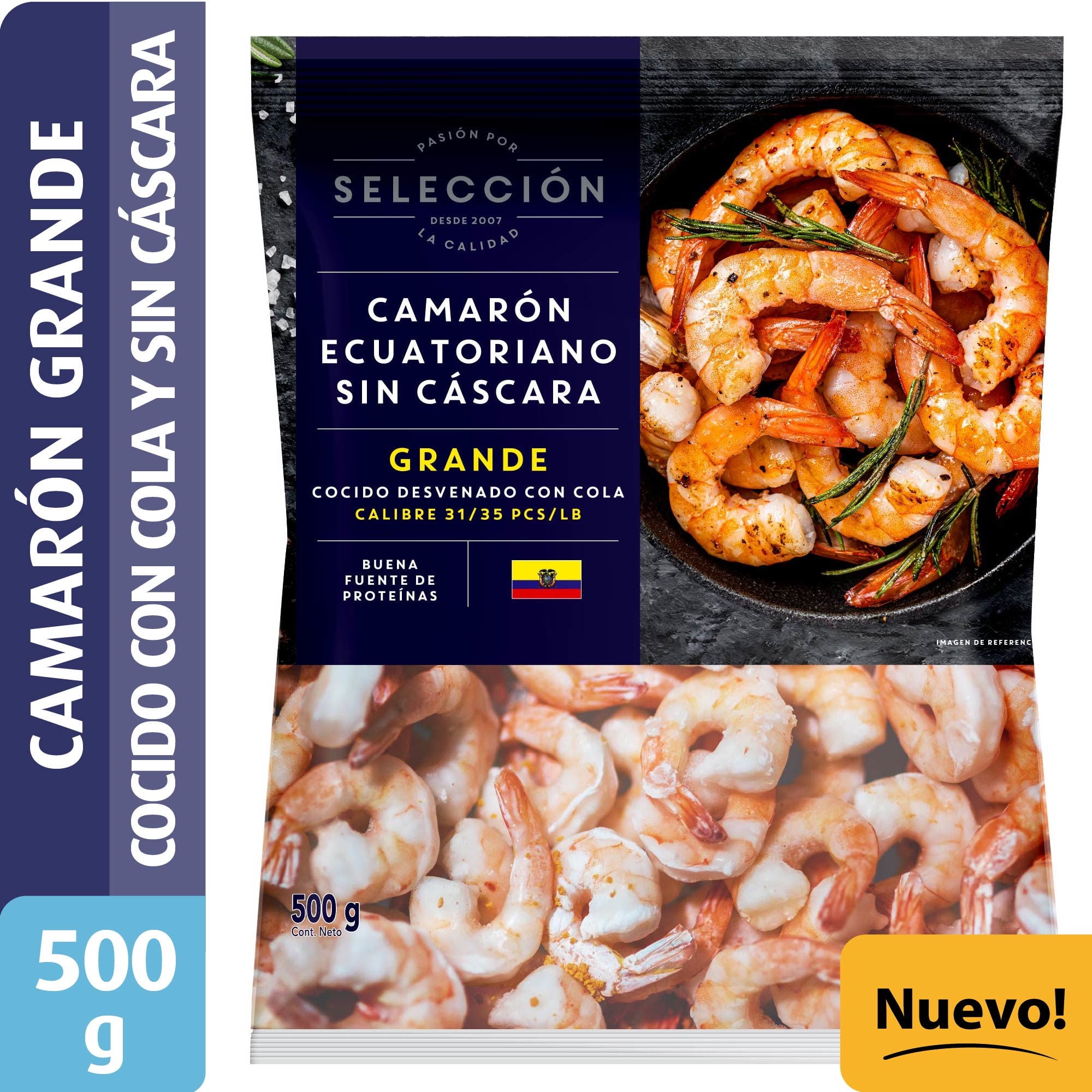 Camarón Ecuatoriano Grande Cocido Con Cola 500 g Selección