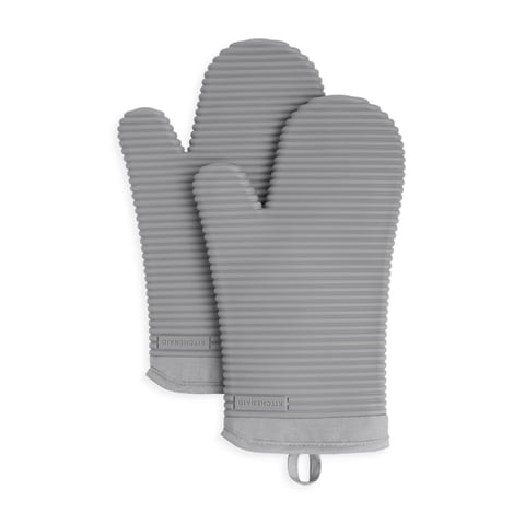 Juego De Guantes De Cocina Kitchenaid De Silicona Suave Acanalada, Gris, 2 Unidades
