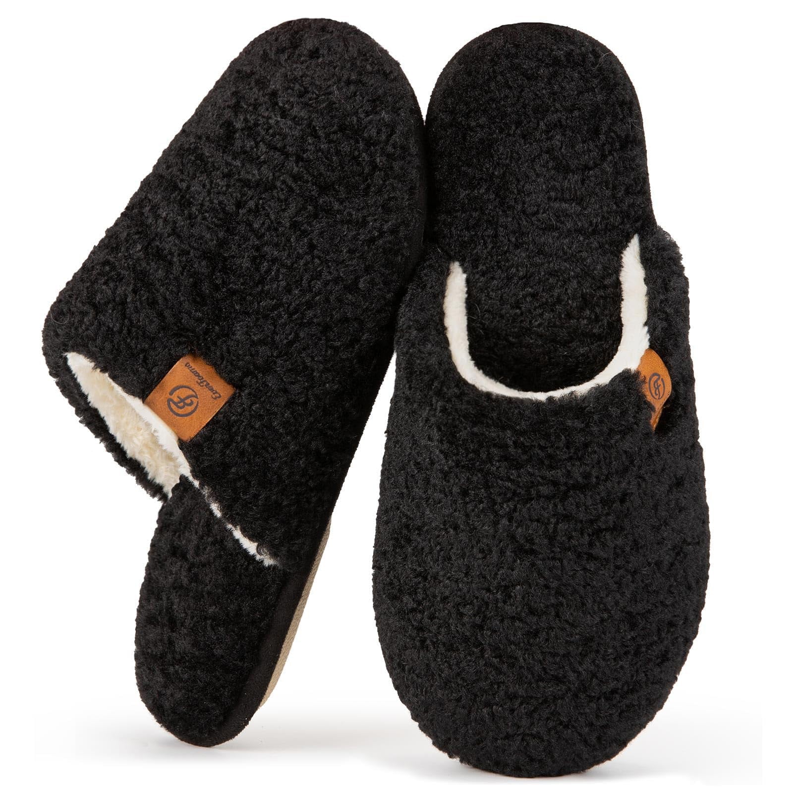 Pantuflas Para Mujer Everfoams Con Espuma Viscoelástica Y Diseño Peludo, Color Negro Talla 9-10