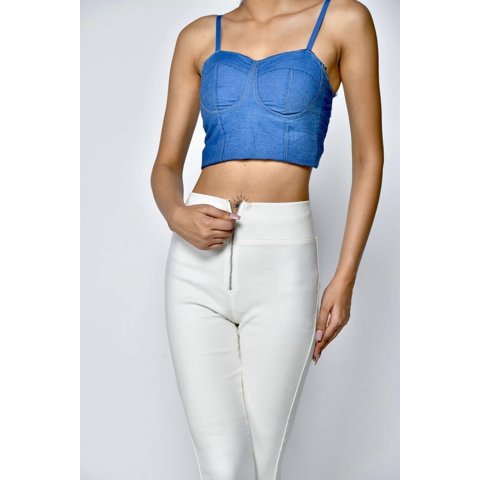 Pantalón Cuero Elástico Sharo Mujer Blanco