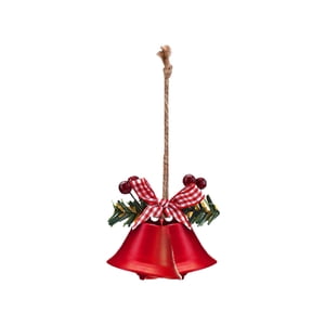 Magideal - Campana De Navidad Campanas De Metal De Navidad Decoración Colgante De Navidad Encantadora Hecha A Mano Con Lazo Para La Puerta Del Hogar Festivales Campana De 2 Trompetas Roja