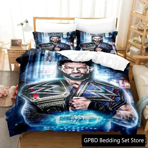 Wrestler Roman Reigns Bedding Set Boys Girls Duvet Cover Pillowcase Bed boys Adult