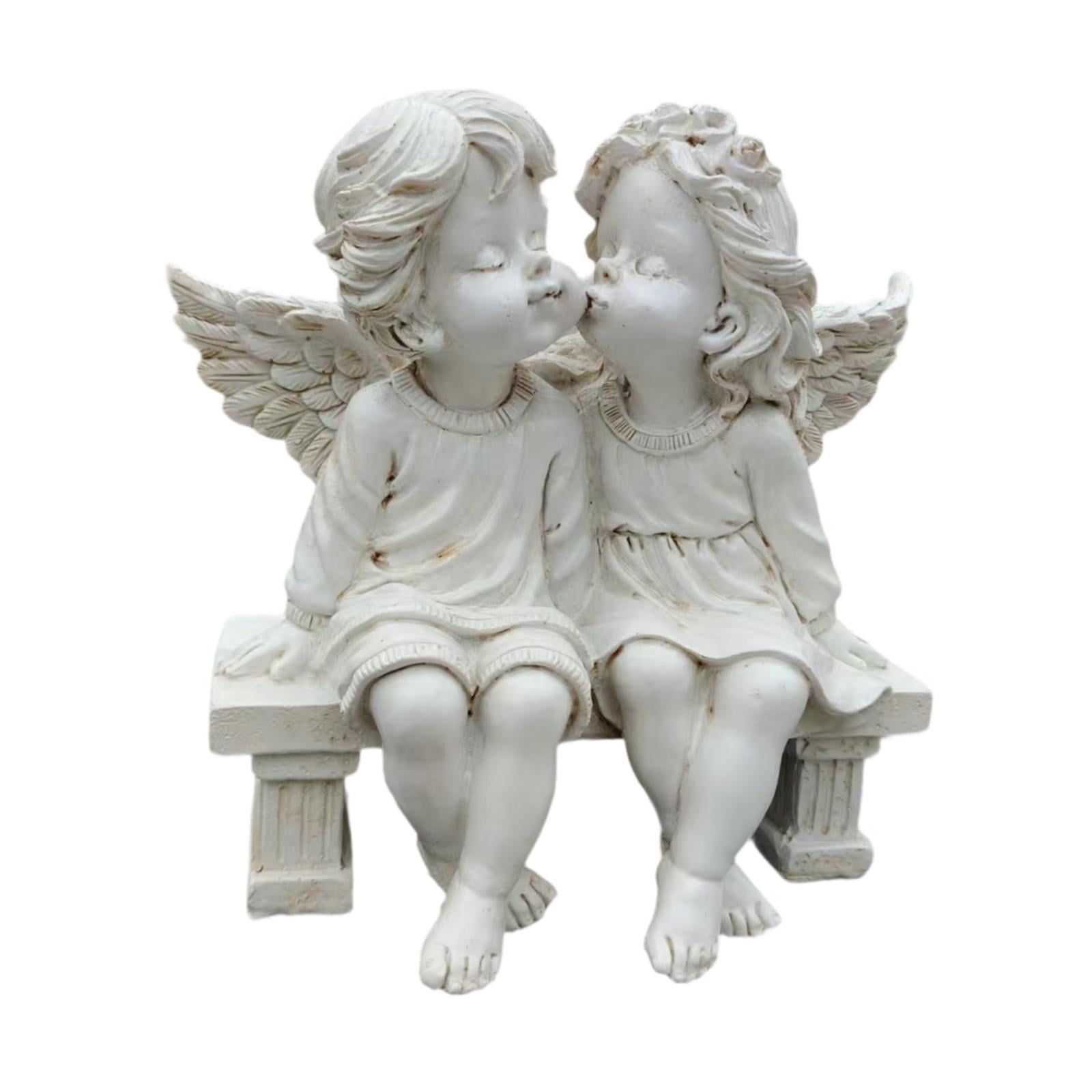 Magideal - Estatua De Pareja De Ángeles, Adorno De Ala De Ángel, Decoración Del Hogar, Escultura De Querubín Para Comedor, Estatuilla De Resina Para Estantería, Blanco
