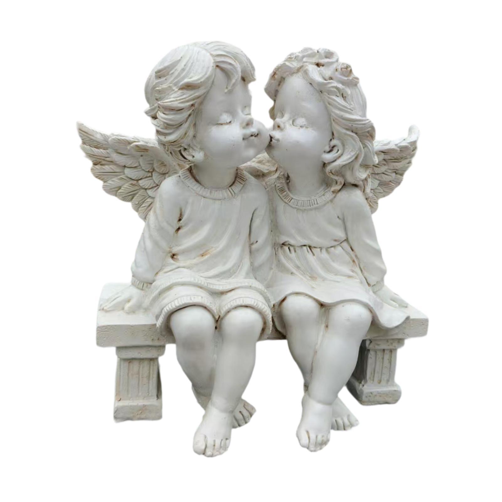 Magideal - Estatua De Pareja De Ángeles, Adorno De Ala De Ángel, Decoración Del Hogar, Escultura De Querubín Para Comedor, Estatuilla De Resina Para Estantería, Blanco